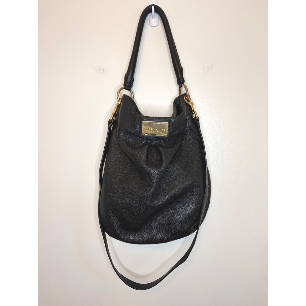 Marc Jacobs Classic Q Hillier Hobo Shoulder Crossbody Bag Black Pebbled Leather
